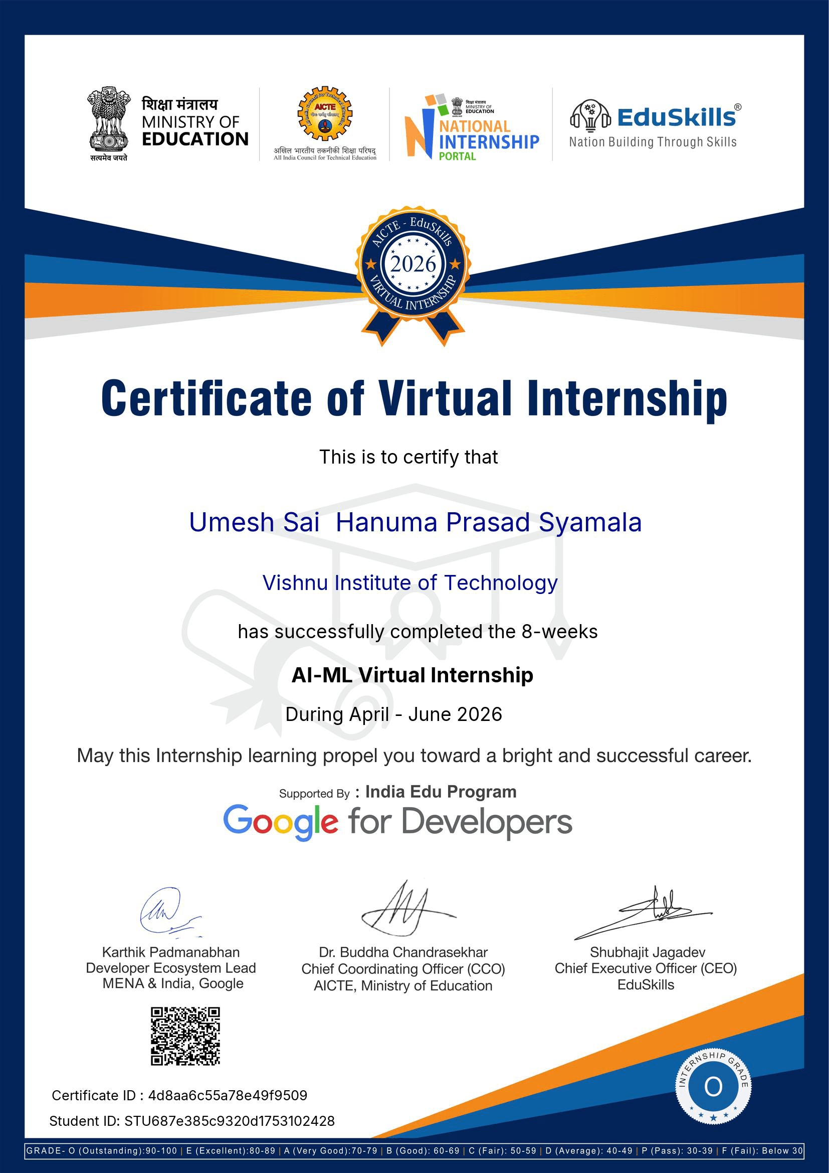 AI-ML Virtual Internship (Supported by Google for Developers)