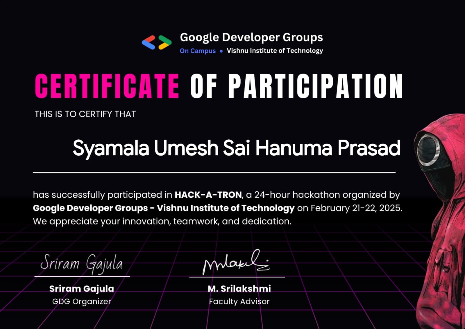 Google Developer Groups Hackathon Certificate